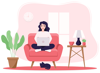 How Survey Sites Work. Vector illustration concept business woman office girl sits lotus positio